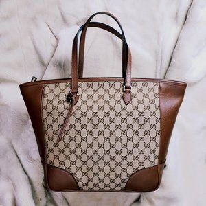 Gucci Bree Beige/Ebony GG Canvas Leather Tote